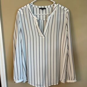 Adrianna Papell White and Black Striped Blouse